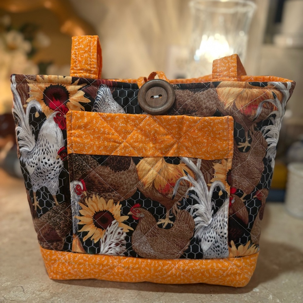 Handmade Rooster And Chicken Print Shoulder Bag - Picture 2 of 12